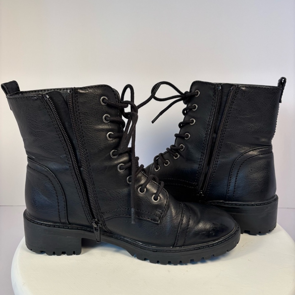 Black Combat Boots Y2KSz 6.5 W Grunge Goth Military Whimsigoth